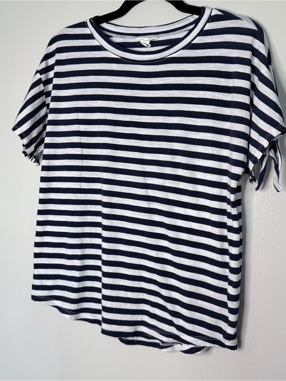 Caslon Navy and White Striped Tee with Crew Neck and Sleeve Ties Nautical